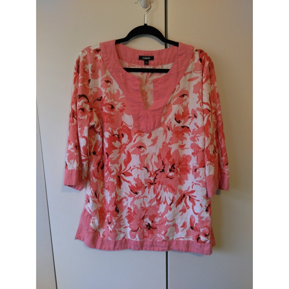 Women's  Linen Floral Tunic Top Size L  Boho Flowy Colorful Femiine Romantic
